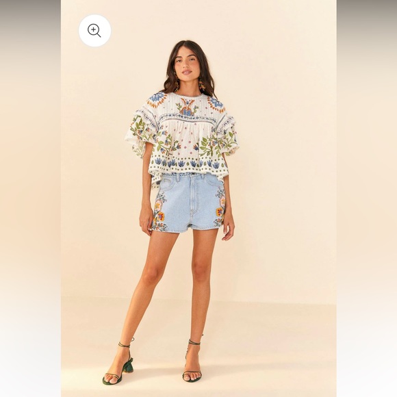 NWT Farm Rio Summer Garden Embroidered Denim Shorts - Picture 1 of 7